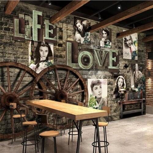 Beibehang Custom 3d wallpaper retro nostalgic Europe and the United States beautiful star brick wall wallpaper decoration