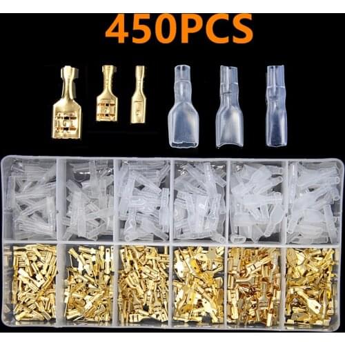450PCS 2.8/4.8/6.3mm Electrical Wire Connector Insulated Crimp Connectors Female & Male Spade Terminals Assortment Kit