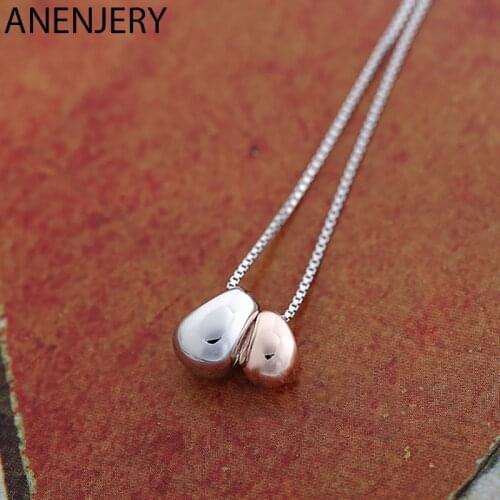 ANENJERY 925 Sterling Silver Simple Water Drop Necklace For Women Necklaces Chain Choker Gift S-N366