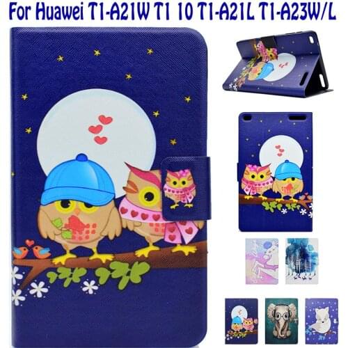 Flip PU Leather Case For Huawei Honor Note 9.6" T1-A21W T1 10 T1-A21L T1-A23W/L Cover Painted Tablet Funda Mediapad T1 10