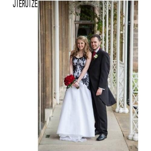JIERUIZE Black Lace and White Wedding Dresses Sweetheart Lace Up Back Appliques Bridal Gowns Bride Dresses robe de mariee