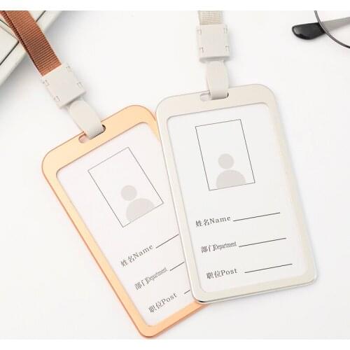 Aluminium Alloy Vertical ID Card Holder with Lanyard Gold Silver Card Holders Name Tag Badge Holder Office Business Supplies