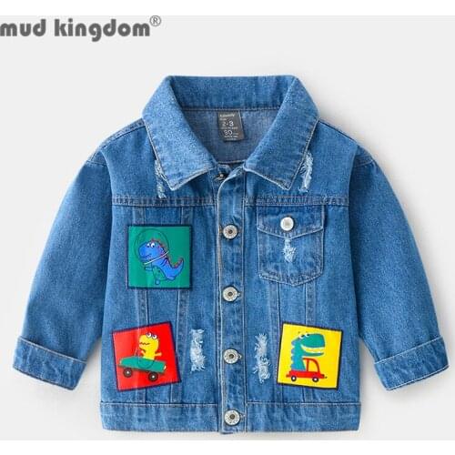 Mudkingdom Kids Denim Jacket Cartoon Print Long Sleeve Turn-down Collar Buttons Outerwear for Boys Casual Spring Autumn Tops