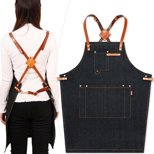 Denim apron Korean fashion overalls barista Chinese restaurant waiter painting men and women custom logo printing