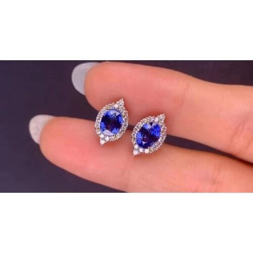 Elegant fashion ellipse angle natural sapphire stone stud earrings 925 silver Natural blue gemstone earring women for party