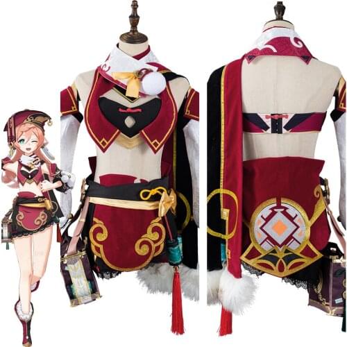 Genshin Impact Cosplay Yan Fei Dress Costume Outfits Halloween Carnival Dress Hat Props Suit