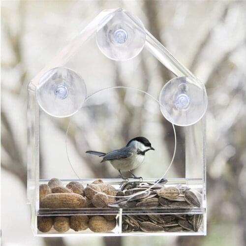 Bird Feeder Acrylic Transparent Window Viewing Bird Feeders Tray Birdhouse Pet Water Feeder Suction Cup Mount House Type Feeder
