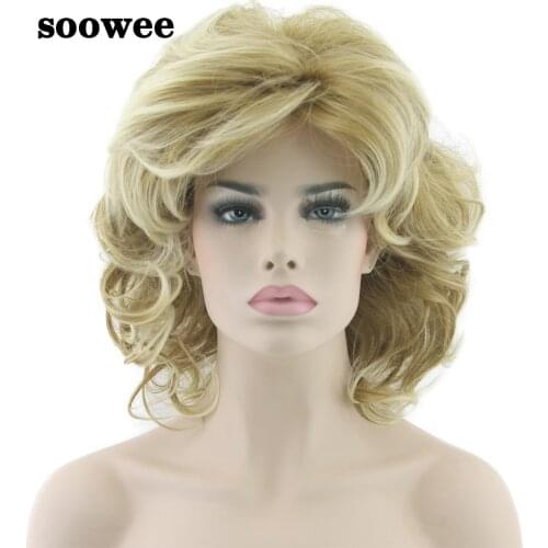 Soowee Blonde Curly Short Wigs Synthetic Hair Heat Resistance Fiber Cosplay Wig Party Hair for Women Headwear Accessories