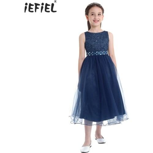 2019 New Lace Dress Vestido Infantil Girls Sequined Lace Mesh Flower Girls Dress Princess Girl Wedding Birthday Party Tutu Dress