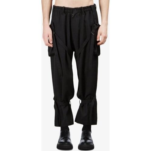 New Dark Autumn and winter black tie with nine-point trousers mens loose Japanese retro straight tube adjustable drawstring