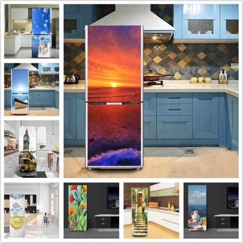 Scenery Fridge Sticker Vinyl Self Adhesive Refrigerator Wallpaper Home Design for Kitchen Mural Wall Decals adesivo geladeira