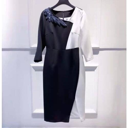 XXL Dress Vestidos De Fiesta 2021 Autumn Party Cocktail Women Hand Made Beading Deco 3/4 Sleeve Bodycon Sheath Dress Green White