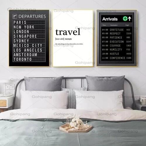 Travel Airport Departures Canvas Painting Destination Poster Wall Art Honeymoon Travel Quotes Pictures for Home Decoration