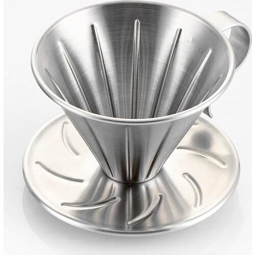 Embossed 304 Stainless Steel Hand-pushed Coffee Filter Cup Filter Paper Holder V60 Drip For 1 To 4 People