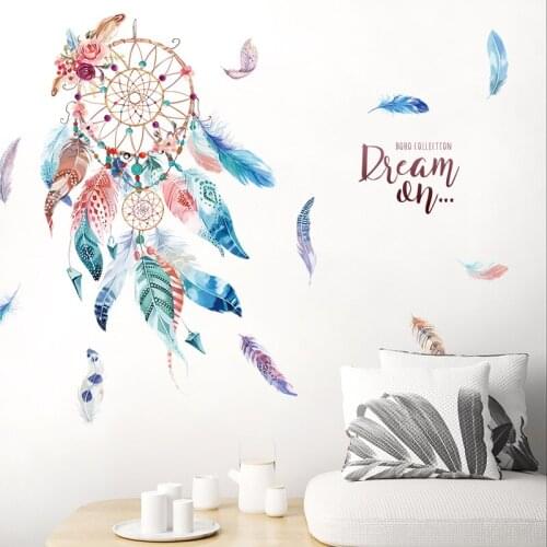 [SHIJUEHEZI] Dreamcatcher Wall Stickers DIY Cartoon Feathers Mural Decals for Kids Rooms Baby Bedroom Dormitory Home Decoration
