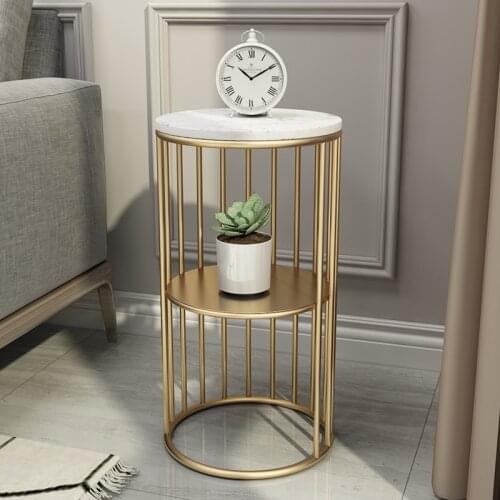 Nordic Coner Table Simple Living Room Sofa Side Table Round Slate Coffee Table Multi-layer Metal Storage Rack Dia 35cm