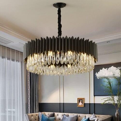 Modern black chandelier lighting living room bedroom dining room round crystal hanging lamp home decor light fixtures