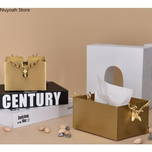 Light Luxury Brass Tissue Box Decoration Living Room Coffee Table Pumping Tissue Storage Box Modern Home Decoration Napkin Box