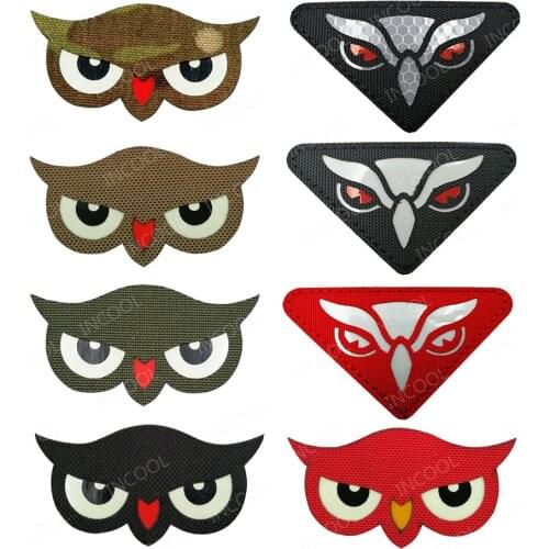 Glow In Dark Owl Head IR Reflective Animals Owl Eyes Cat Patches Infrared Tactical Military Patch Biker Decorative Badges