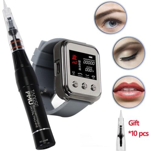 TAS07 Permanent Makeup Eyebrow Tattoo Machine With Watch Digital Control Panel Micropigmentation Device Eyebrow Lip Tattoo Pen