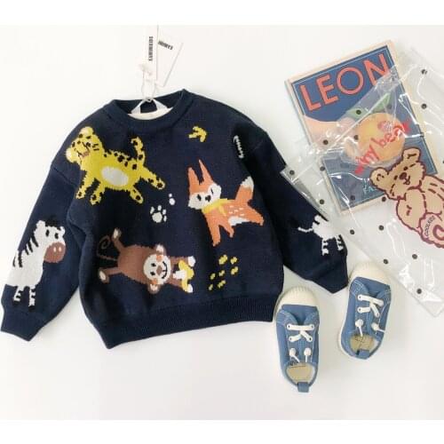 Tonytaobaby Winter Cute Knitted Jacquard Animal Plush Childrens Sweater Warm for Boys and Girls