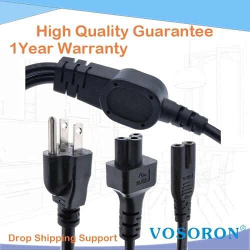 USA Y Type Splitter Power Adapter Cord, NEMA 5-15P to IEC 320 C13+C7 , USA 3Pin Male To Double Female Power Adaptor Cable,1 pcs