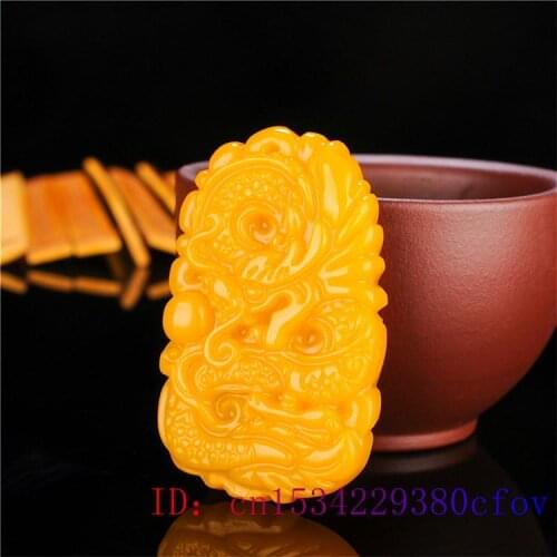 Yellow Jade Dragon Pendant Fashion Chinese Lucky Accessories Jewellery Men Necklace Carved Amulet Natural Women Charm for Gifts