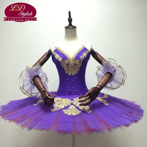 Women Purple Gold Professional Ballet Tutus Classical Ballet Stage Performance Dance Tutu Costumes Ballerina Pancake Tutu Skirt