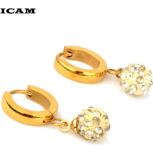 ICAM Small Round CZ Zircon Ball Stud Earrings For Women Wedding Engagement Stainless Steel Jewelry