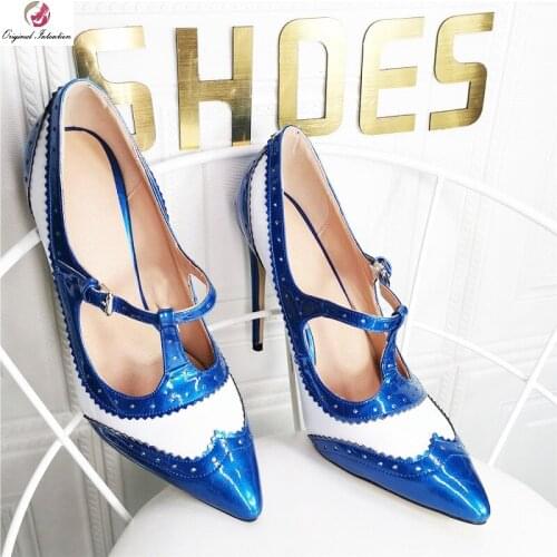 Women Shallow Mixed Colors Thin High Heels 2021 Fashion Pointed Toe Buckle Strap Leather Pumps Ladies Sexy Gladiator Party Shoes
