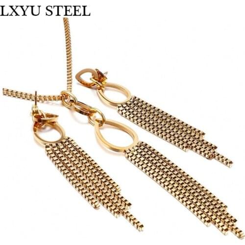 Long Tassel Necklace Earrings Sets For Women Fashion Gold/Silver Color Jewelry Sets Women Engagement Summer Jewelry