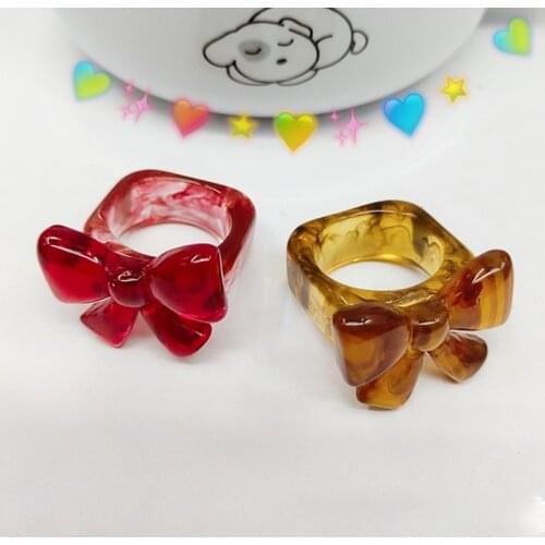 Korean Charms Resin Bow Ring For Women Vintage Y2K Sweet Rings Gossip Girl 90s Style Jewelry Friends Gifts Aesthetics New