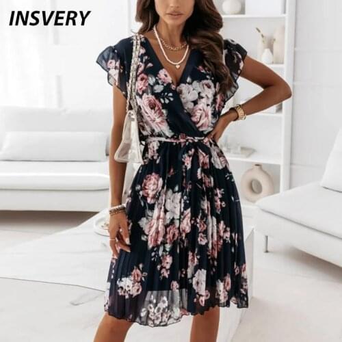 Summer Dresses For Women Party Dress V Neck Ruffles Sleeve Casual Deep V Neck Flower Print Sexy Office Ladies Dress 2021