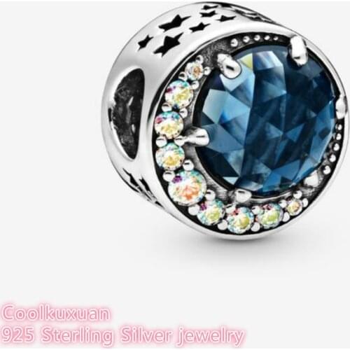 Winter 100% 925 Sterling Silver Moon and Night Sky Charm beads Fits Original Pandora bracelets Jewelry Making