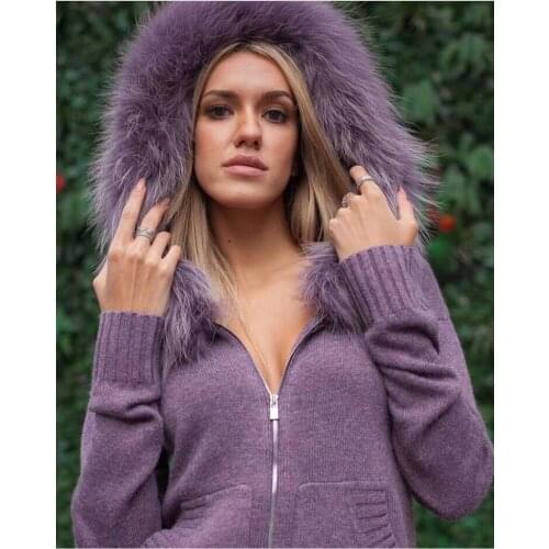 Winter Woolen + Cashmere Knitted warm Suit fox fur hooded Velvet Sweater + Mink Cashmere Trousers Leisure Two-piece suits wj2811