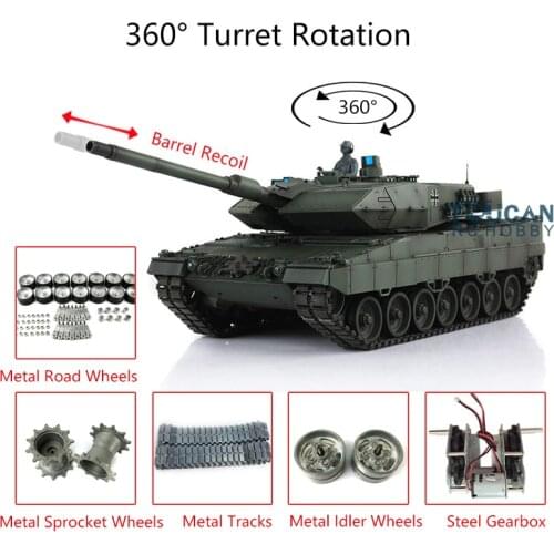 1/16 Heng Long Green 7.0 Leopard2A6 RC Tank 3889 Metal Tracks Barrel Recoil TH17615-SMT4