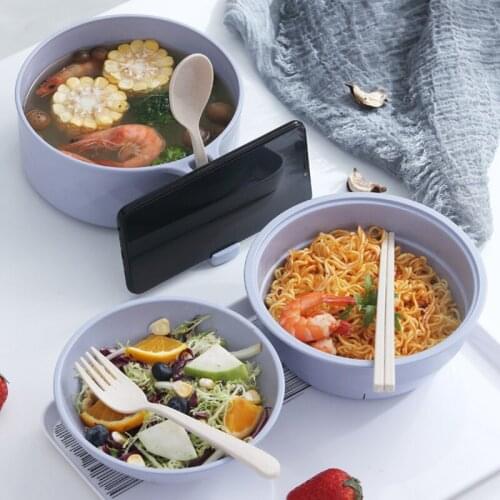 1Set Noodles Bowl With Lid Handle Dinnerware Bamboo Fiber Style Soup Bowl Microwavable Bowl Electric Lunch Box Food Container