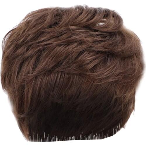 10 Inch Short Curly Heat Resistant Human Hair Wigs Women Pixie Cut Shaggy Side Part Wigs for White Women