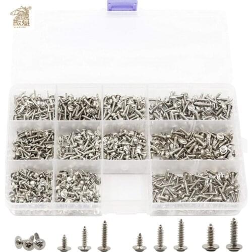 1100pcs M1.7 M2 M2.3 M2.6 PWA Cross Round Head with Washer Self Tapping Screw Phillips Truss Head Self Tapping Screws Wafer Head