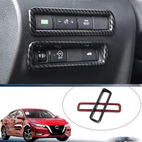 2Pcs Carbon Fiber Texture Headlight Adjustment Frame Fit for Nissan Sylphy Sentra 2020 Car Sticker Headlight Switch Frame
