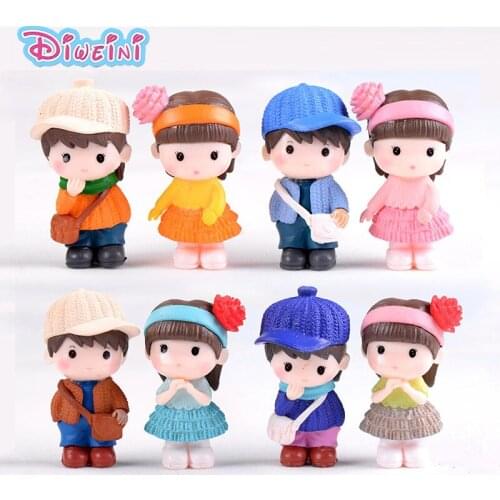 2pcs School Lover Boy Girl Action Figure Cartoon Model Figurine DIY Birthday Cake Decoration Kitchen Toy Doll House Gift Kids