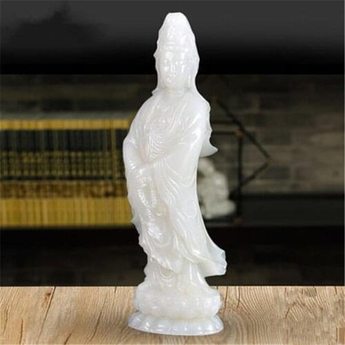 800-- Home family efficacious Talisman Mascot Nanhai Guanyin the Buddha FENG SHUI White jade Hand engraving Sculpture statue