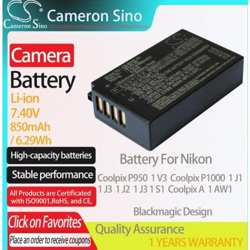 CameronSino Battery for Nikon Coolpix P950 1 V3 Coolpix P1000 1 J1 Coolpix A fits Blackmagic Design BMPCCASS/BATT camera battery