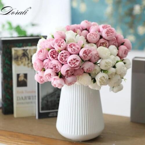 27 head Artificial silk tea rose bouquets Home hotel table decoration fake flowers Wedding bride holding bouquets Photo props