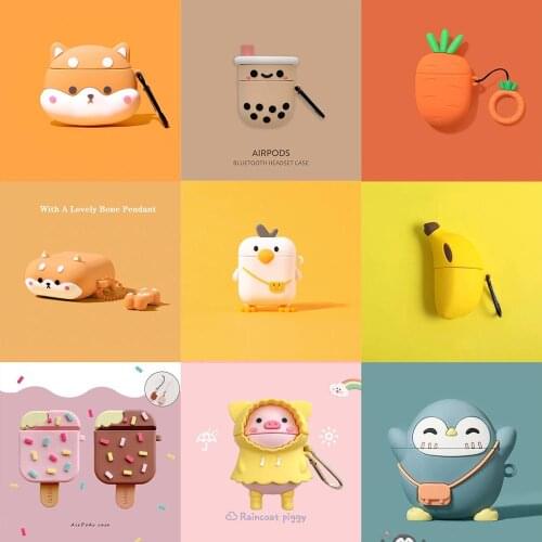3D Cartoon Carrot Milk Tea Dog Duck For Airpods 1 2 Case Silicone Cute Soft Bluetooth Wireless Earphone Cover For Airpod Pendant