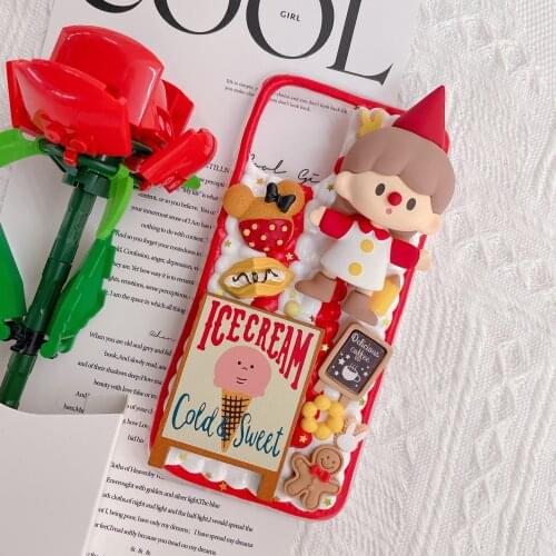 Handmade Case For iPhone 11 12 pro max Kawaii girl 12mini Customized phone Cover ip 6/6s 7/8 plus 3D DIY cream shell XR XS MAX
