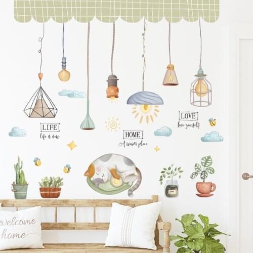 Childrens room decorative wall stickers Sofa background self adhesive sticker Cartoon cat classroom wall stickers