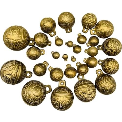 Feng Shui Chinese Vintage Style Tibetan Brass Bell 9mm-53mm Tiny Bead Craft Decorative Tiger Head DIY for Party Decoration