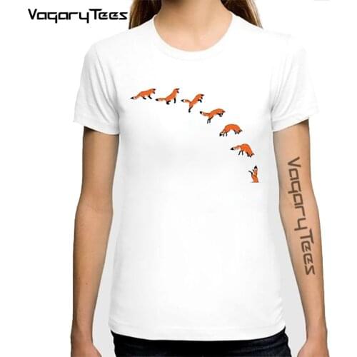 Vagarytees Creative print jump Fox T-Shirt Geek cute Style Tops Tees Female top Fox Graceful jump women t-shirt