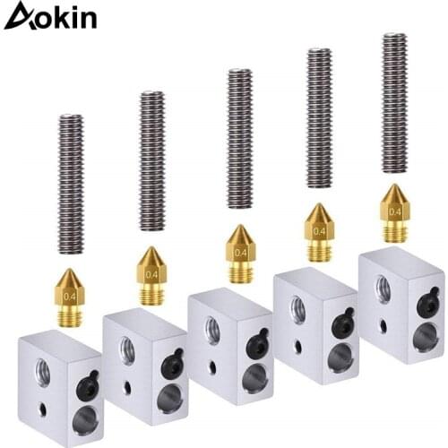 15pc/set 1.75mm Throat Tube+0.4mm Extruder Nozzle Print Heads+Heater Blocks Hotend for MK8 Makerbot Anet A8 3D Printer